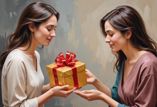 vrouw geeft een cadeau aan een vrouw